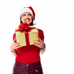 Christmas santa woman with gift.