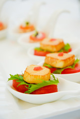 Canapes with fresh tuna, vegetable on the spoon