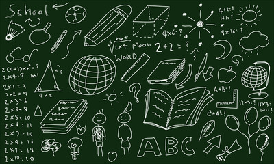 Sketches on blackboard, concept of school
