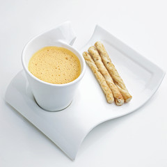 cappuccino lobster cream soup serves with bread sticks