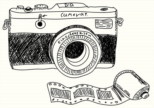Hand drawn illustration of a photo camera