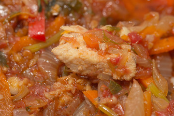 Background of fried vegetables. macro