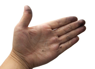 dirty hand on a white background