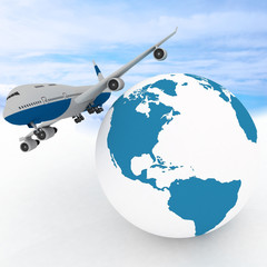 airliner with globe in the sky background