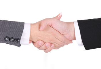 Obraz premium handshake between businessman and businesswoman isolated