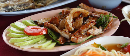 Fast food menus fried with crisp cucumber.