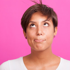 Beautiful Young Woman Portrait on Fuchsia Background