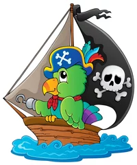 Washable wall murals Pirates Image with pirate parrot theme 1