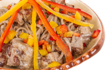 Asian style noodle with pork , spicy and yummy delicious