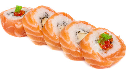 Japanese sushi traditional japanese food.Roll made of salmon, re