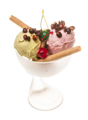 yogurt and chocolate ice cream in a bowl close up