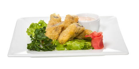 Japanese style pork cutlet with carrot and asparagus