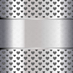 Background perforated shape heart, metallic texture