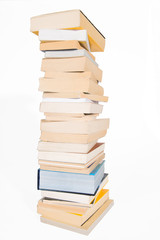 pile of books on white background