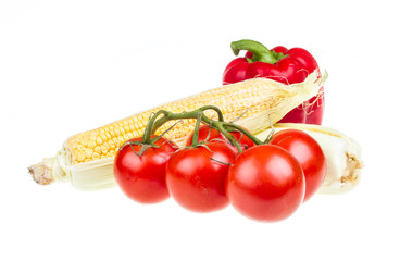 pepper, ripe yellow corn and tomato
