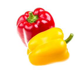 Red and yellow sweet pepper isolated on white background