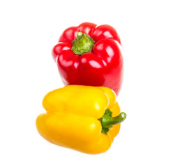 Red and yellow sweet pepper isolated on white background