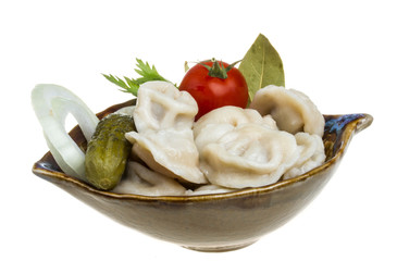 Bowl with traditional russian dish - pelmeni