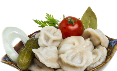 Bowl with traditional russian dish - pelmeni