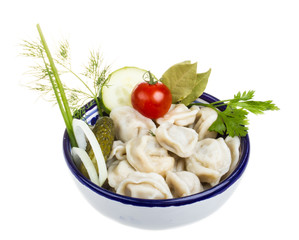 Bowl with traditional russian dish - pelmeni