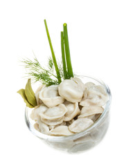 Bowl with traditional russian dish - pelmeni
