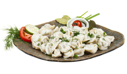 Bowl with traditional russian dish - pelmeni