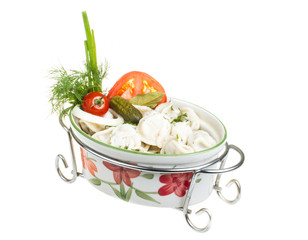 Bowl with traditional russian dish - pelmeni