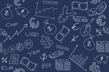 Money vector background - business doodle illustration