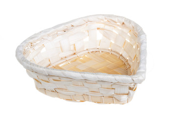 Wickerwork empty yellow breadbasket on white background