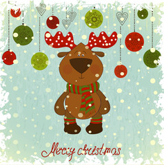 christmas card with deer on blue background