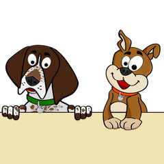 Fototapeta premium Dogs looking over wall