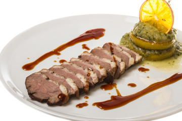 Typical Italian roast pork in a studio shot