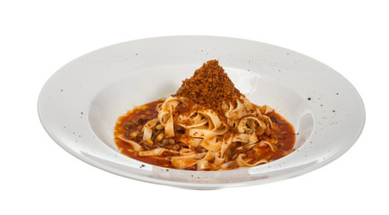 Pasta with tomato sauce basil and grated parmesan