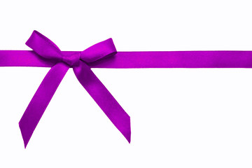 Purple satin bow on a satin ribbon.