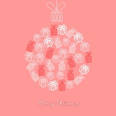 Christmas ball gift box. Greetings of the New Year festival.