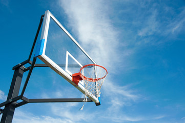 street basketball board with the blue sky