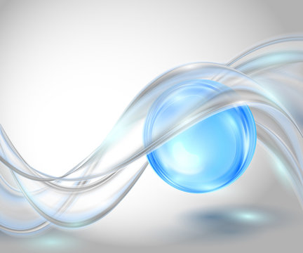 Abstract gray waving background with blue ball