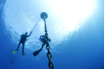Zelfklevend Fotobehang subacqueo immersione risalita catena boa © marcodeepsub