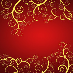 Elegant red  background with golden swirls