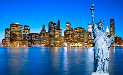 Manhattan Skyline and The Statue of Liberty at Night, New York C © Luciano Mortula-LGM