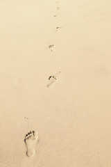 human footsteps at the clean sandy beach