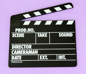 Movie production clapper board on color background