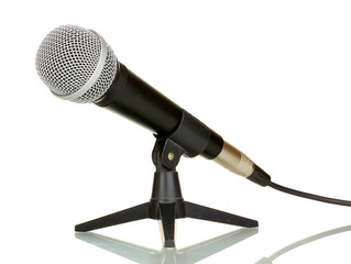 Microphone on stand isolated on white