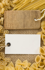 raw pasta on sack