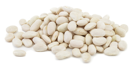 Heap of beans on white background from above