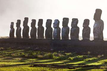 Eleven standing moai in Easter Island