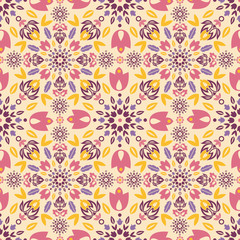Vector ornamental colorful tulips seamless pattern background
