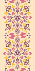 Vector ornamental colorful tulips vertical seamless pattern