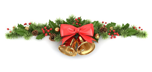 Border from holly and christmas tree.