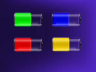 Colourful transparent batteries with indication of charge
